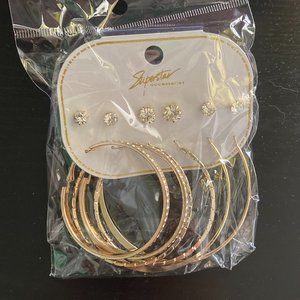 4/$10 All costume jewelry! NWT Set of 6 pairs of gold hoops and sparkle studs